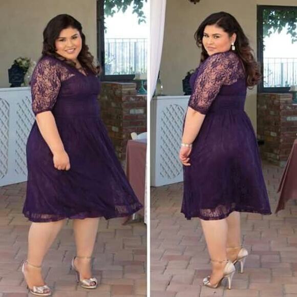 Kiyonna Dress Purple Swinging Symphony Style 2X Party Slimming Fit+Flare Stretch - Picture 3 of 9